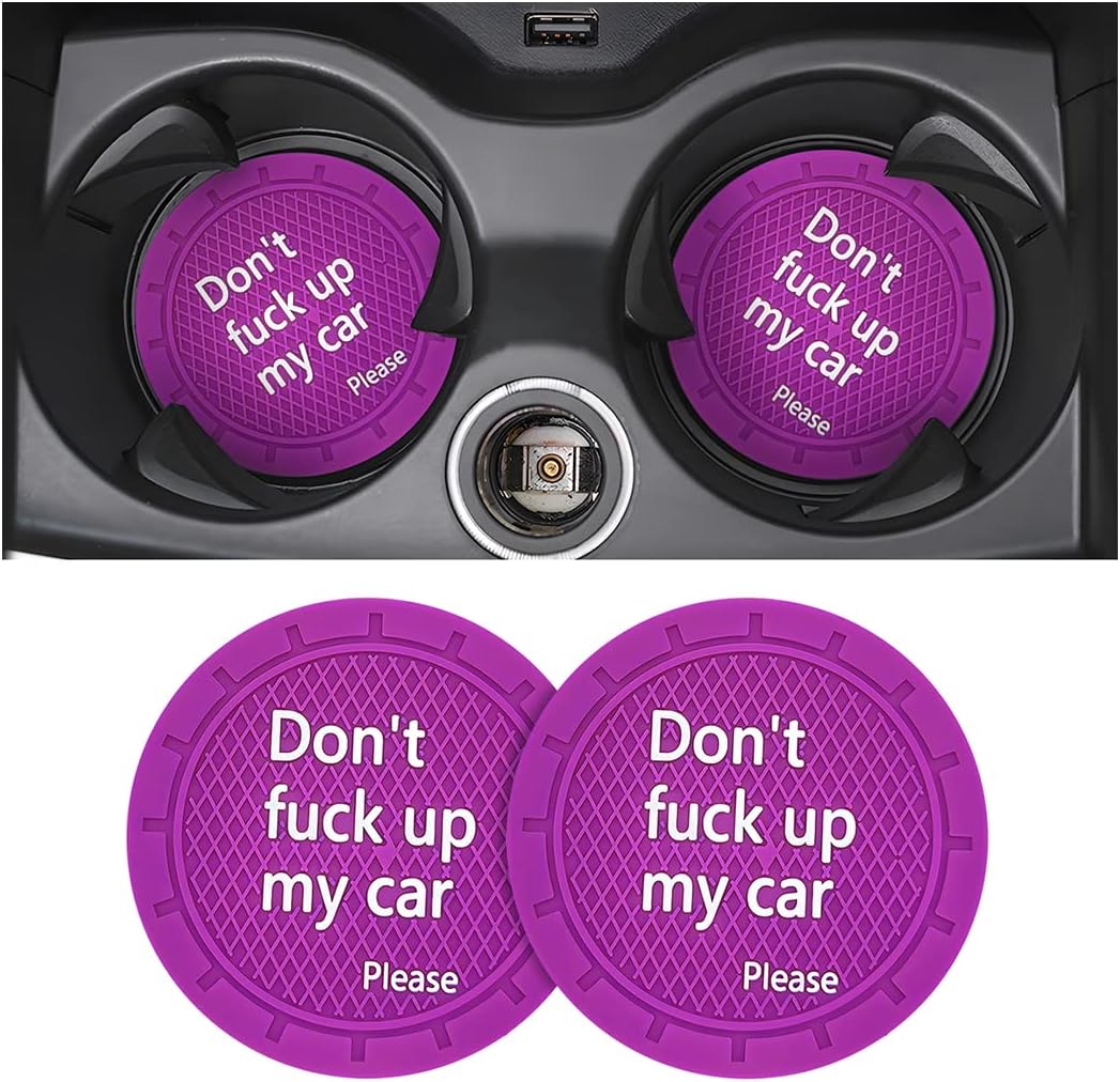 8sanlione 2 Pack Car Cup Holder Coasters, 2.75 Inch Non-Slip PVC Insert Cup Coaster, Anti-Scratch Auto Cup Mats for Women Men, Vehicle Interior Accessories for Car, SUV, Truck (D Purple/2PCS)