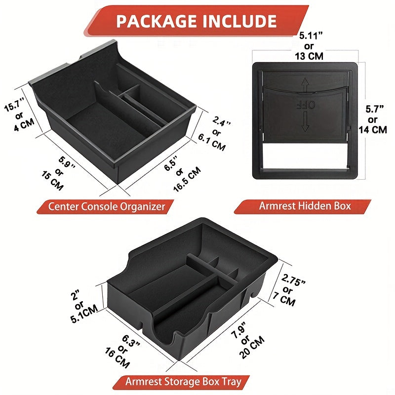 3PCS Center Console Organizer Tray Fit For Tesla Model 3/Y 2023 2023 2023 Armrest Hidden Cubby Drawer StoraBox Interior Accessories (Flocked)