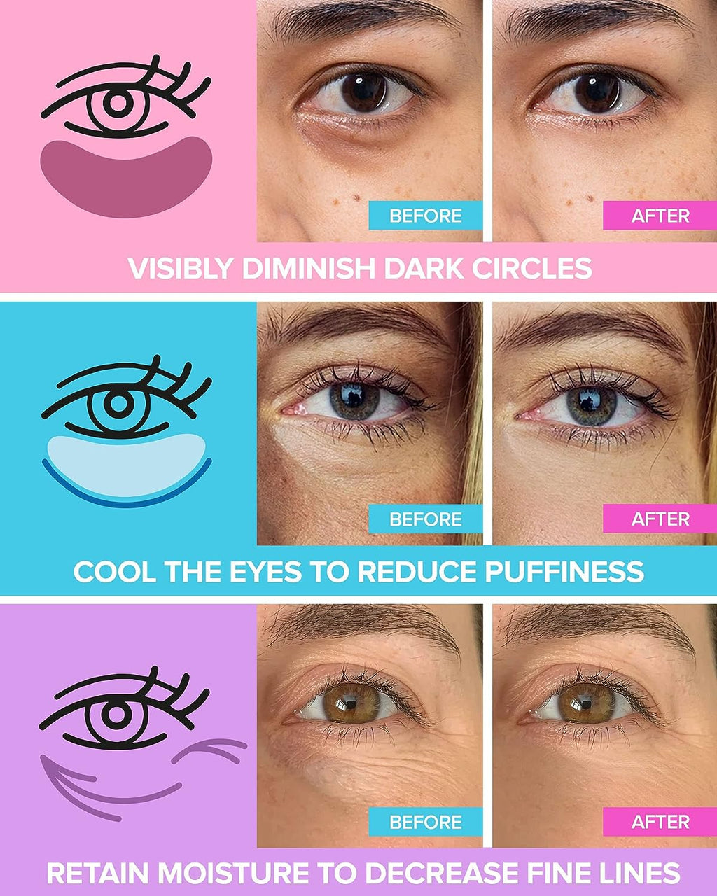 Maree Eye Gel Pads - Reduce Wrinkles, Puffy Eyes, Dark Circles, Eye Bags - Natural Marine Collagen Eye Gels with Hyaluronic HA - Anti Aging Eye Mask Patches &amp; Face Moisturizer