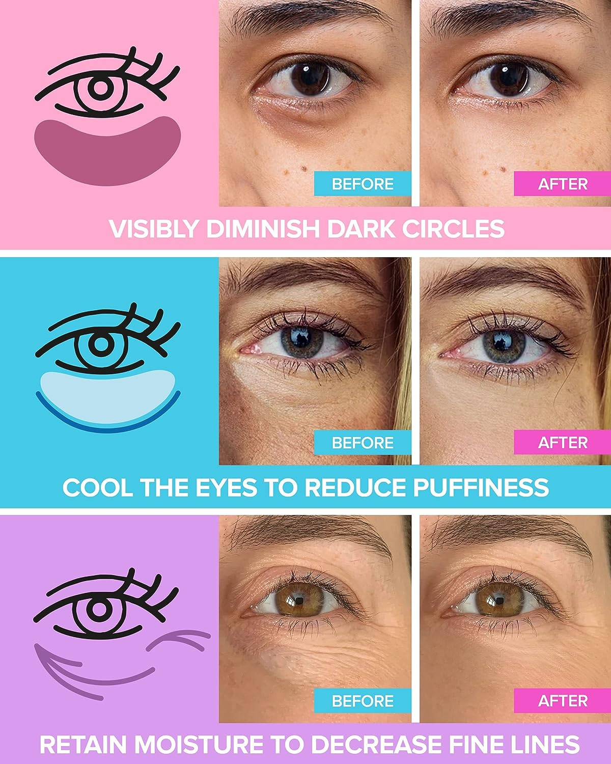 Maree Eye Gel Pads - Reduce Wrinkles, Puffy Eyes, Dark Circles, Eye Bags - Natural Marine Collagen Eye Gels with Hyaluronic HA - Anti Aging Eye Mask Patches &amp; Face Moisturizer
