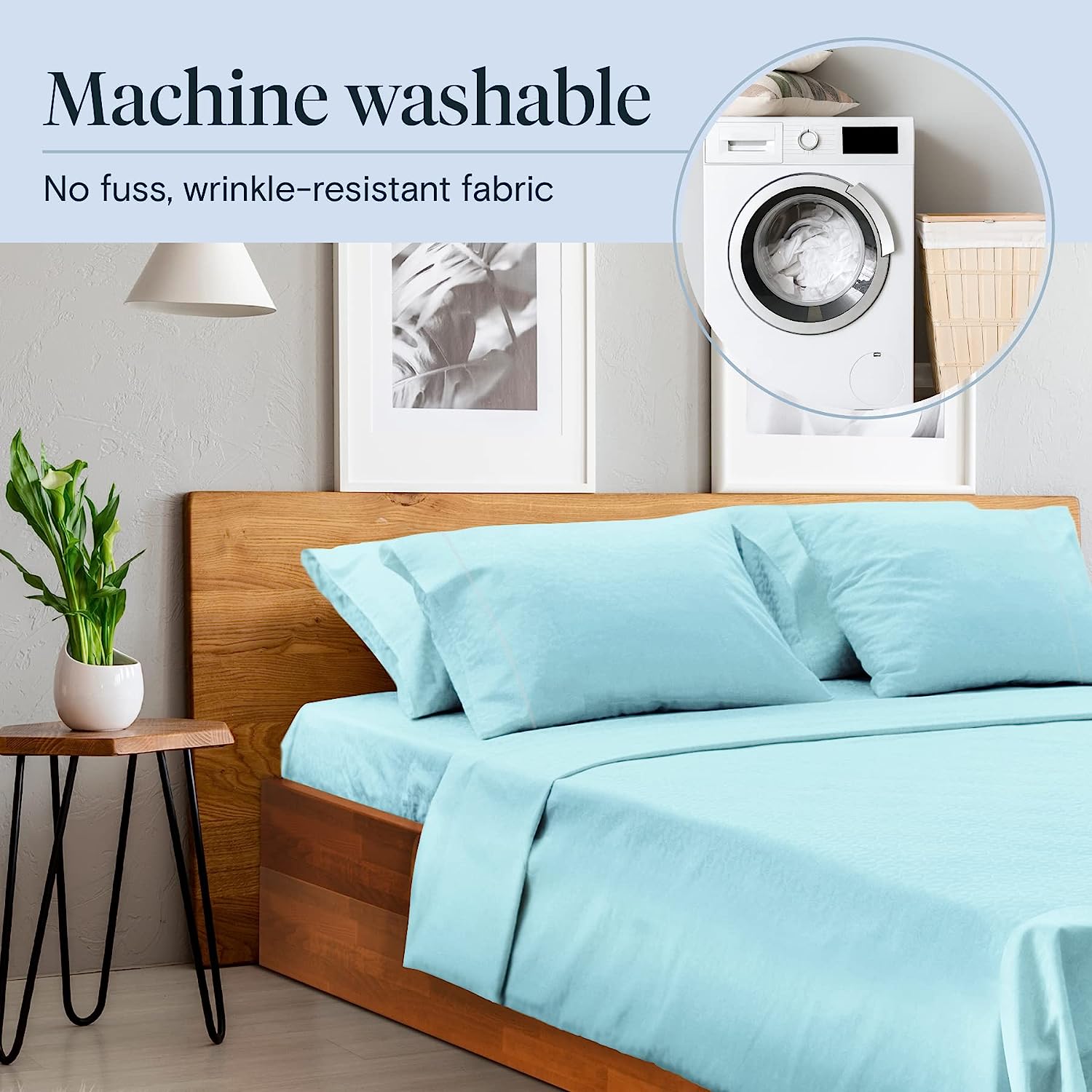 LuxClub 6 PC Queen Sheet Set Bamboo Sheets Deep Pockets 18" Eco Friendly Wrinkle Free Cooling Sheets Machine Washable Hotel Bedding Silky Soft - Aqua Queen