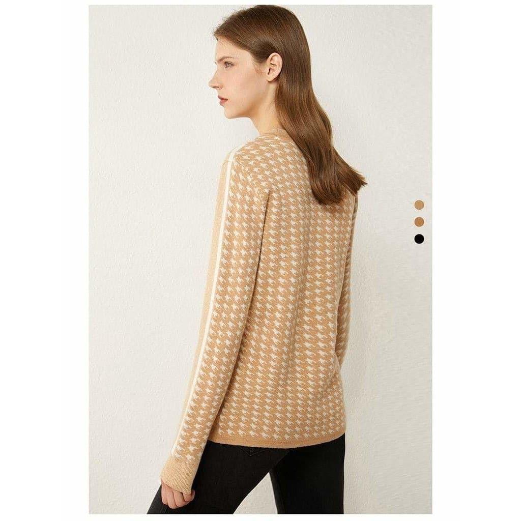 houndstooth o-neck full sleeve sweater