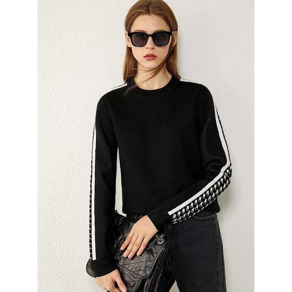 houndstooth o-neck full sleeve sweater