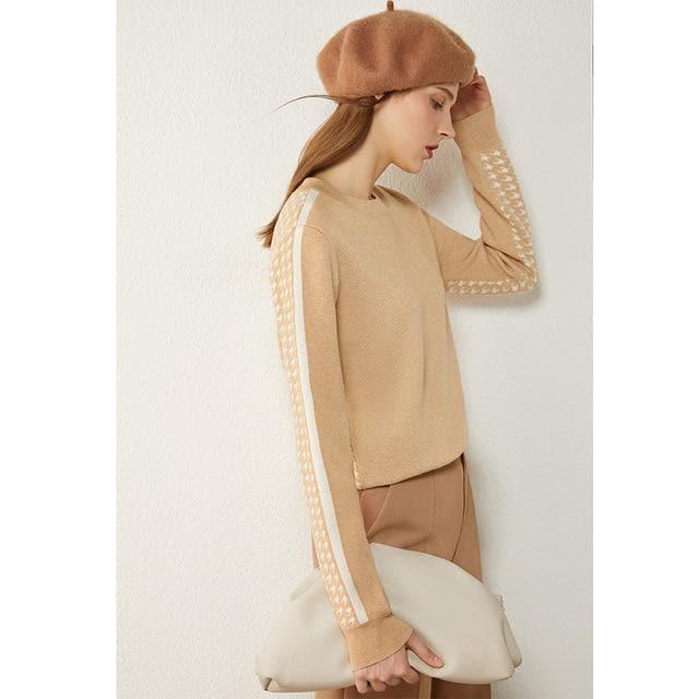 houndstooth o-neck full sleeve sweater