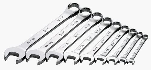 SK Professional Tools 86011 9-Piece 6,12-Point Fractional Combination Wrench Set - SuperKrome Finish, Set of 9 Chrome Wrenches Made in USA