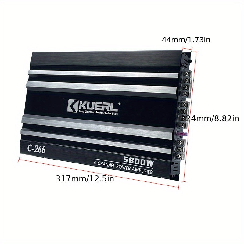 KUERL 4 Channel AB Class 12V Car Amplifier , 5800W Power Stereo Amplifier, Car Audio Amplifier To Drive Subwoofers And Speakers