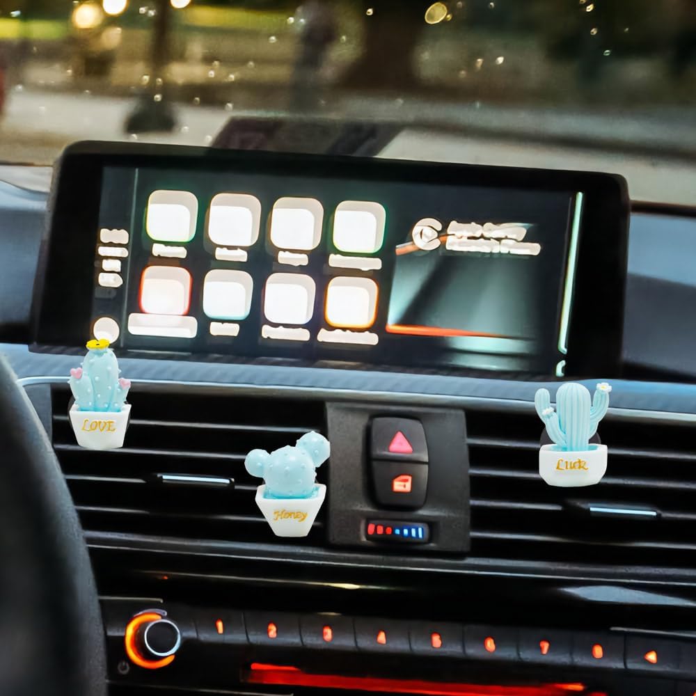 ZOSTLAND 5pcs Cute Car Air Vent Clip Decoration,Car Air Fresheners, Funny Car Vent Clip,Personalized Automotive Interior Decoration Accessories,Car Decor Gift for Women,Girl,Men (5pcs Cactus Blue)