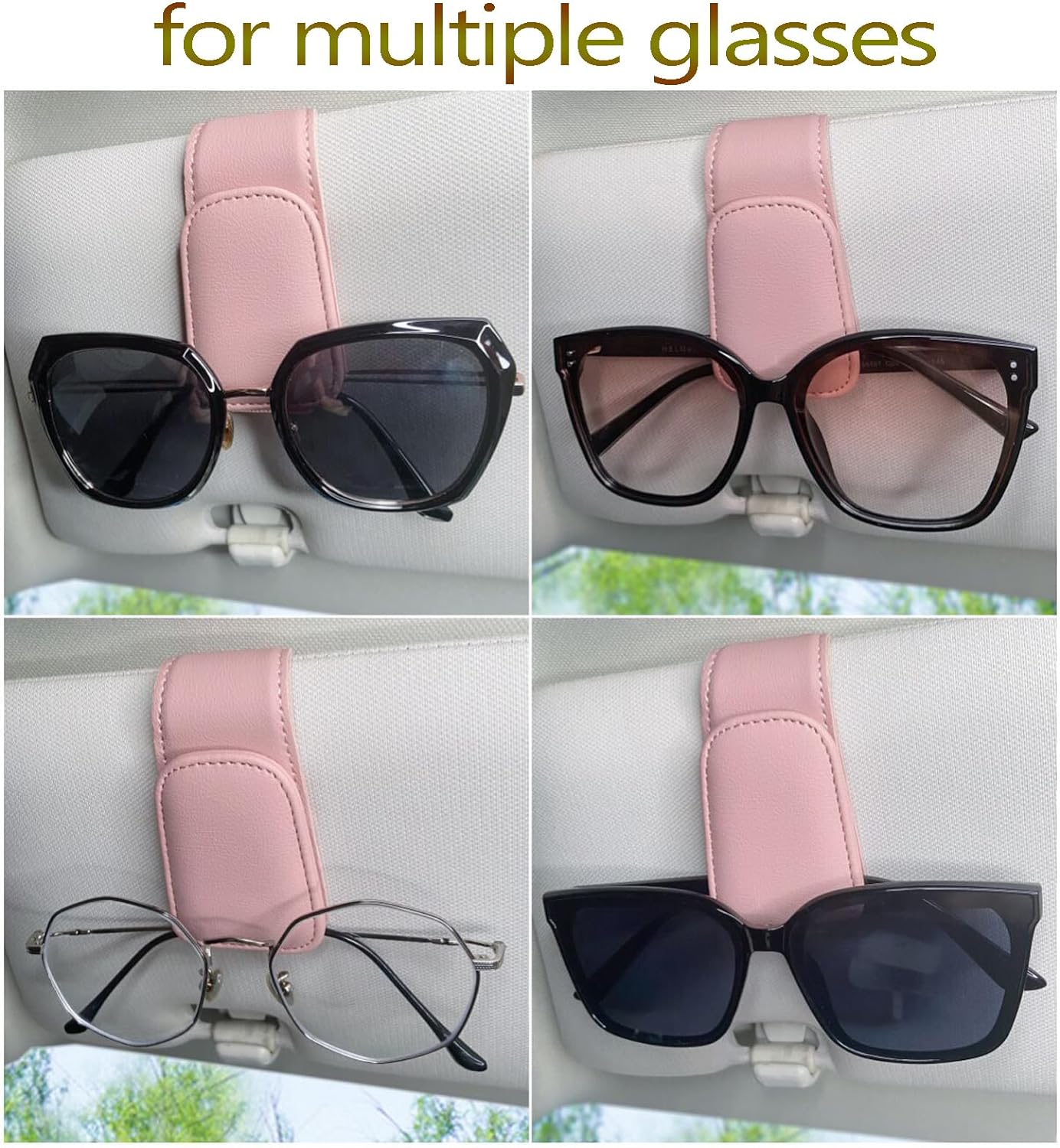 CHOSMOYI Magnetic Leather Sunglass Holder for Car, Sunglasses Clip for Car Visor, Auto Interior Accessories Universal for Different Size Eyeglasses(Pink)
