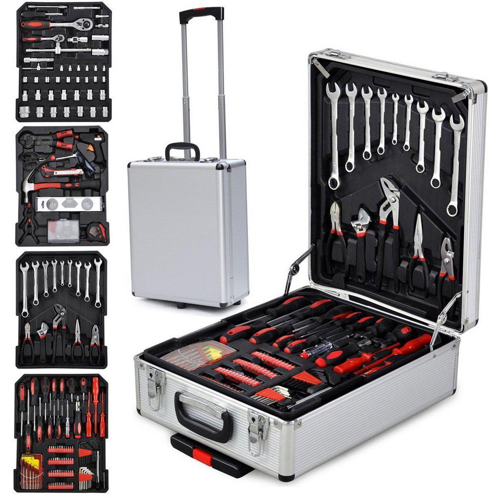 799pcs Sturdy Aluminum Trolley Case Tool Set Auto Mechanics Wrench Ratchet Socket Kit Organizer Chest Wheeled Carry Box