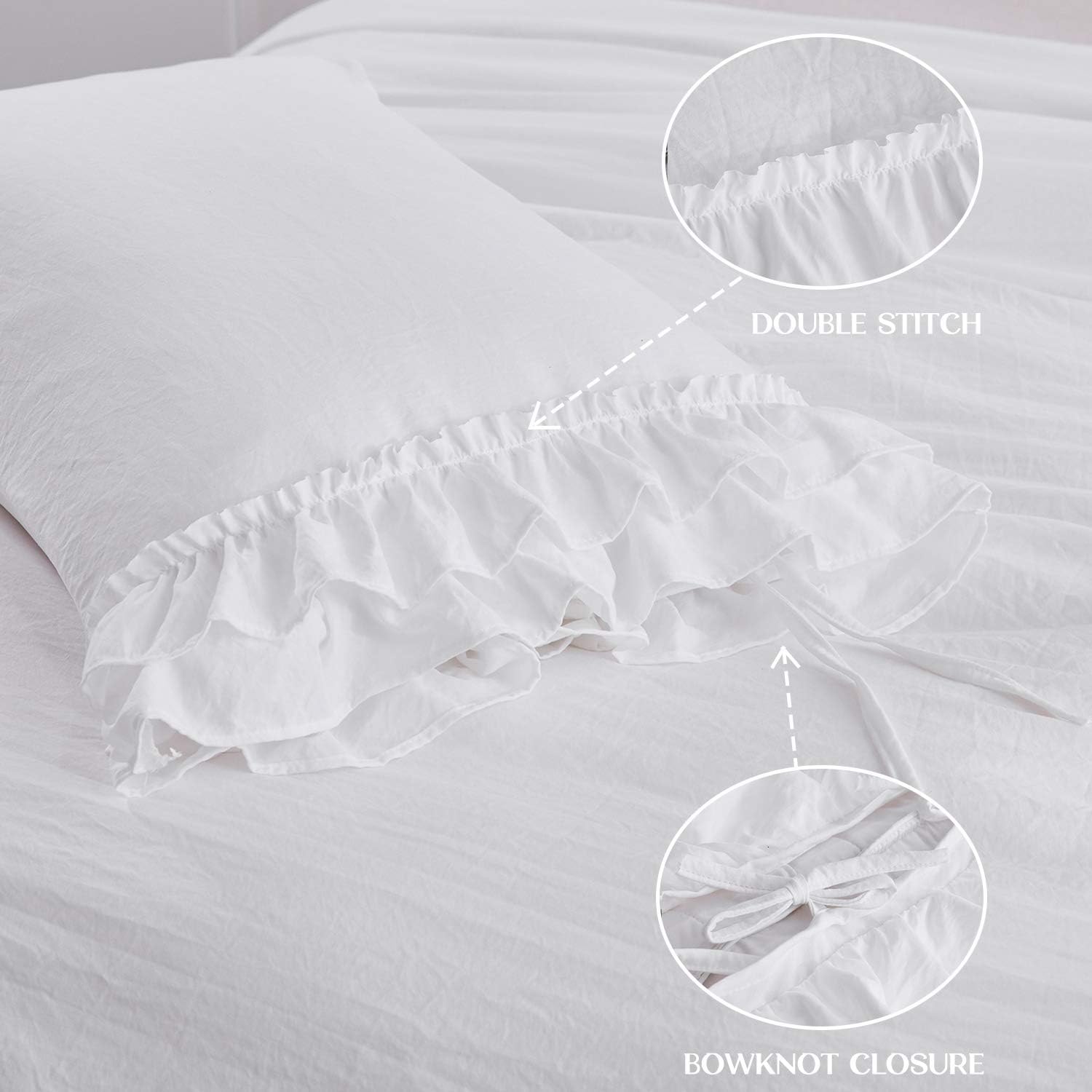 HIG 3 Piece Chic King Ruffle Duvet Cover Off - Handmade Rustic Ruffle - 100 Pre-Washed Microfiber Bedding Natural Wrinkle &amp; Breathable Zipper Closure &amp; Corner Ties (Hans), Hans-Off White