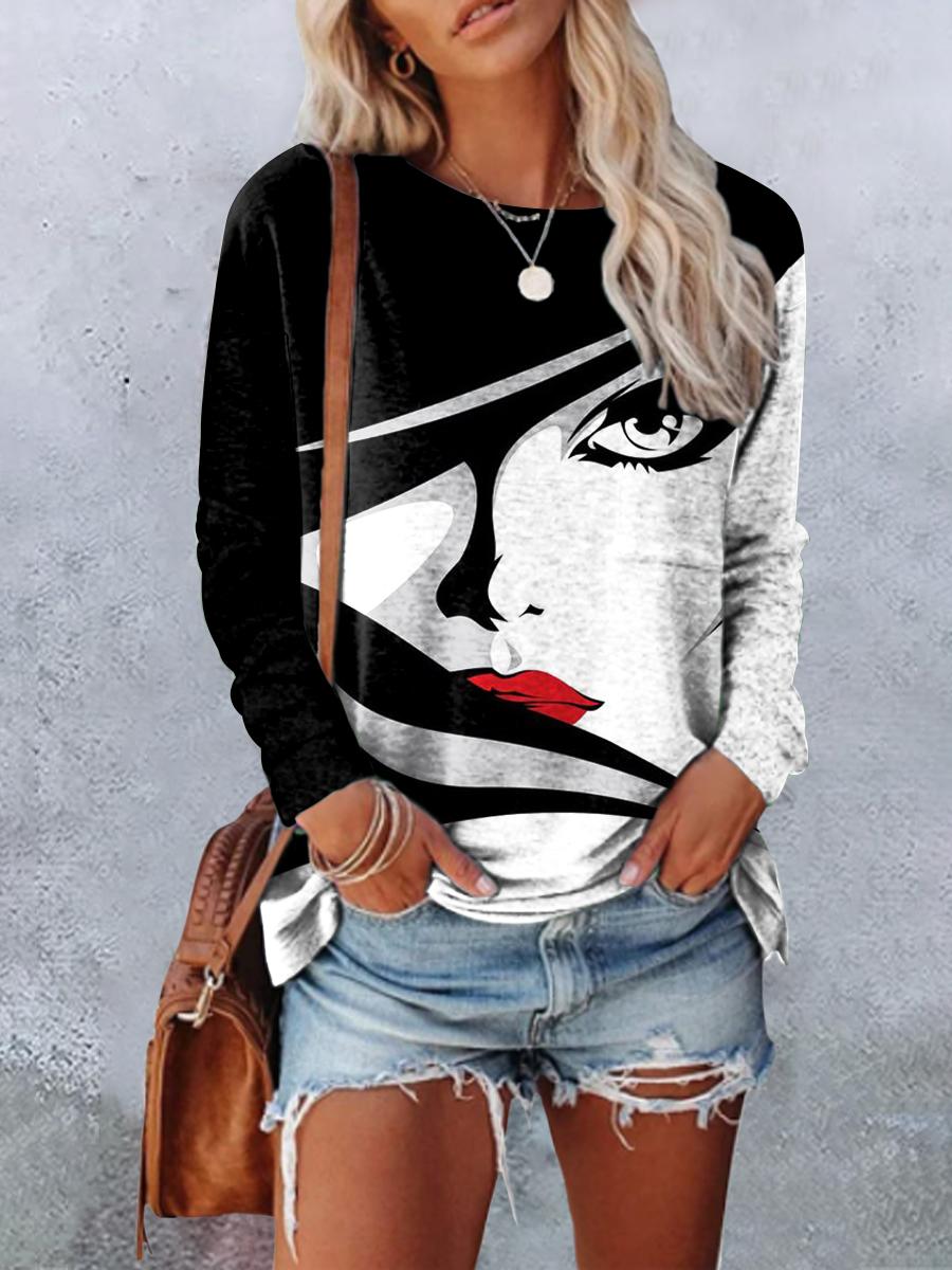 Women's Long-sleeved Portrait Printed T-shirt