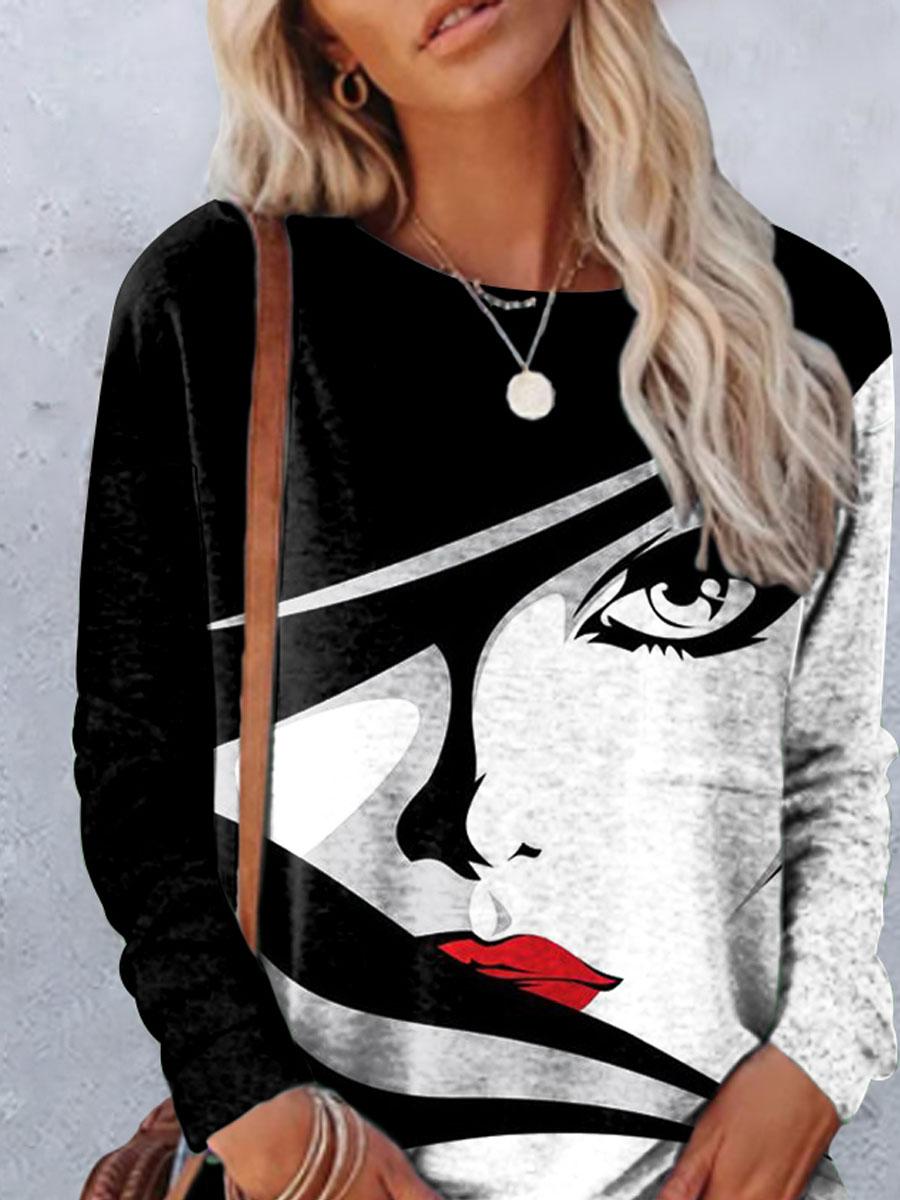 Women's Long-sleeved Portrait Printed T-shirt