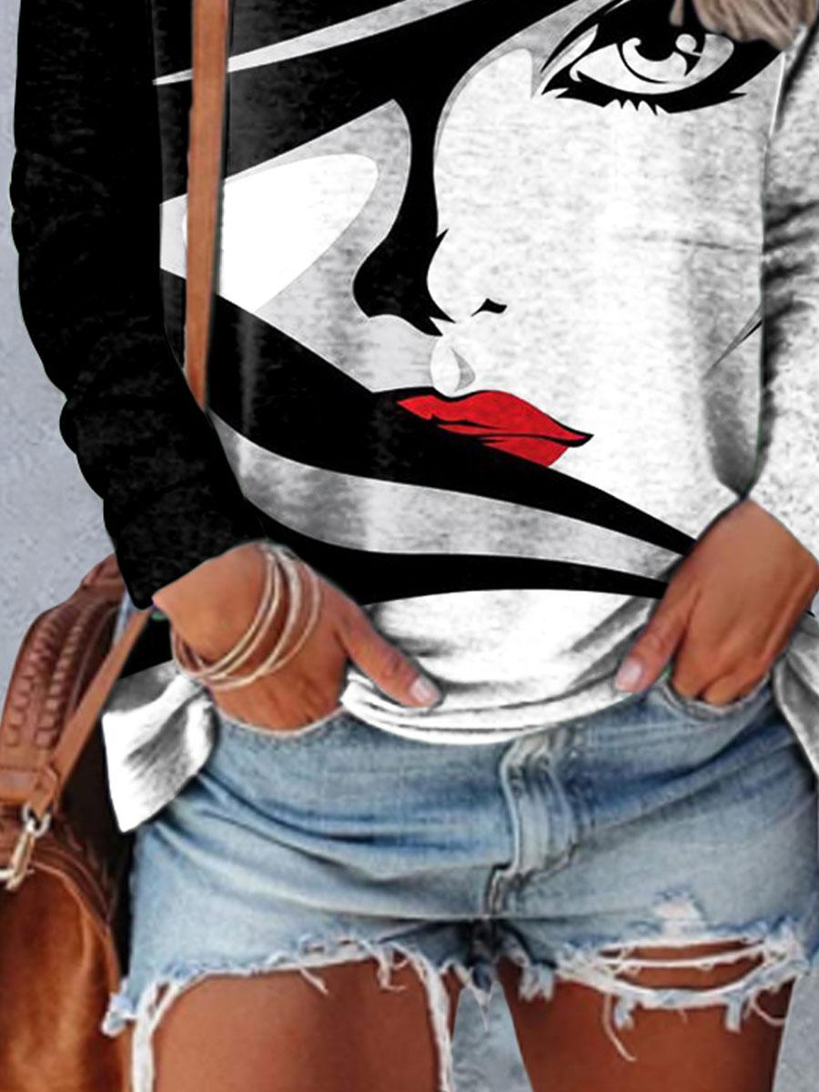 Women's Long-sleeved Portrait Printed T-shirt