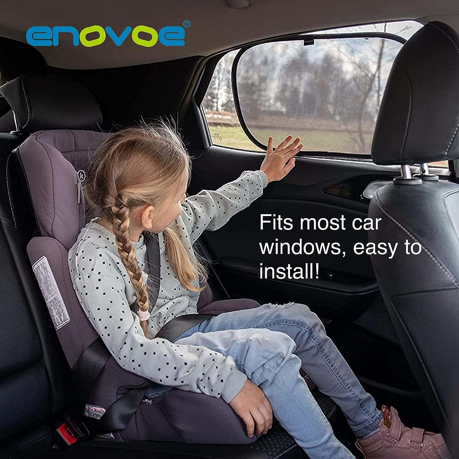 Enovoe Car Window Shade for Baby - (4 Pack) - Medium - 19" x 12" - Cling Car Sun Shade for Windows - Sun, Glare and UV Rays Protection for Your Child - Car Window Shades for Side Window