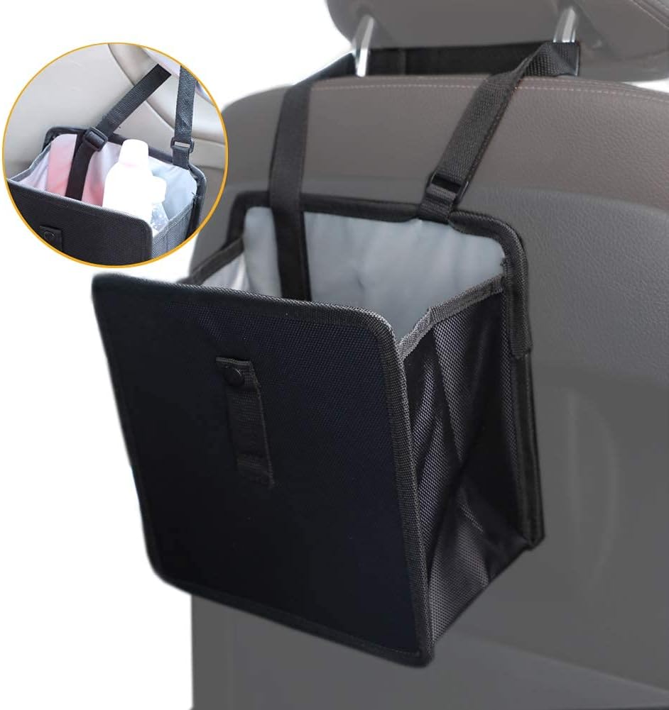 Hanging Car Trash Bag Can Premium Waterproof Litter Garbage Bag Organizer 1.85 Gallon Capacity Black Powertiger