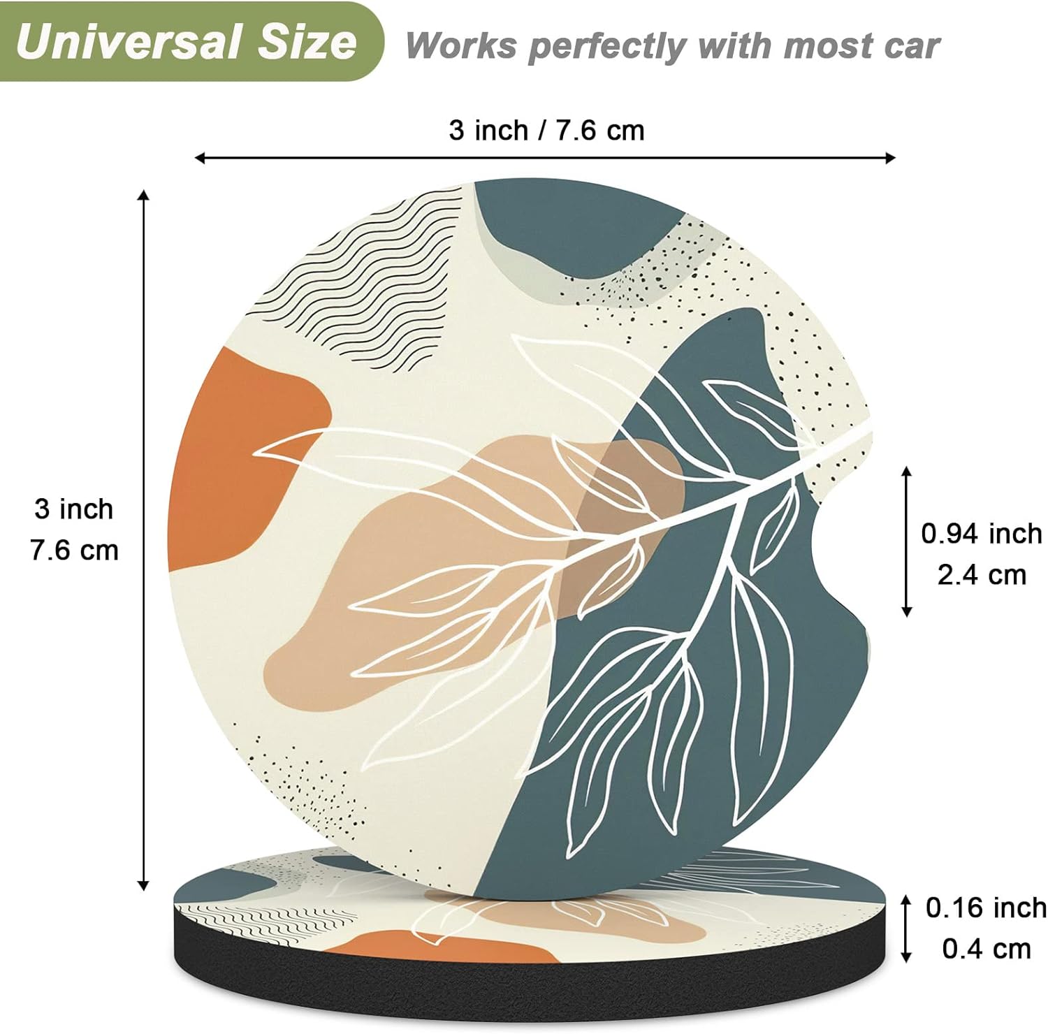 Nipichsha Car Cup Holder Coasters, Car Coasters for Cup Holders, 2 Pack Anti Slip Insert Coasters, Rubber Car Cup Mat with A Finger Notch, Cute Car Interior Accessories for Women (Abstract Boho Leaf)