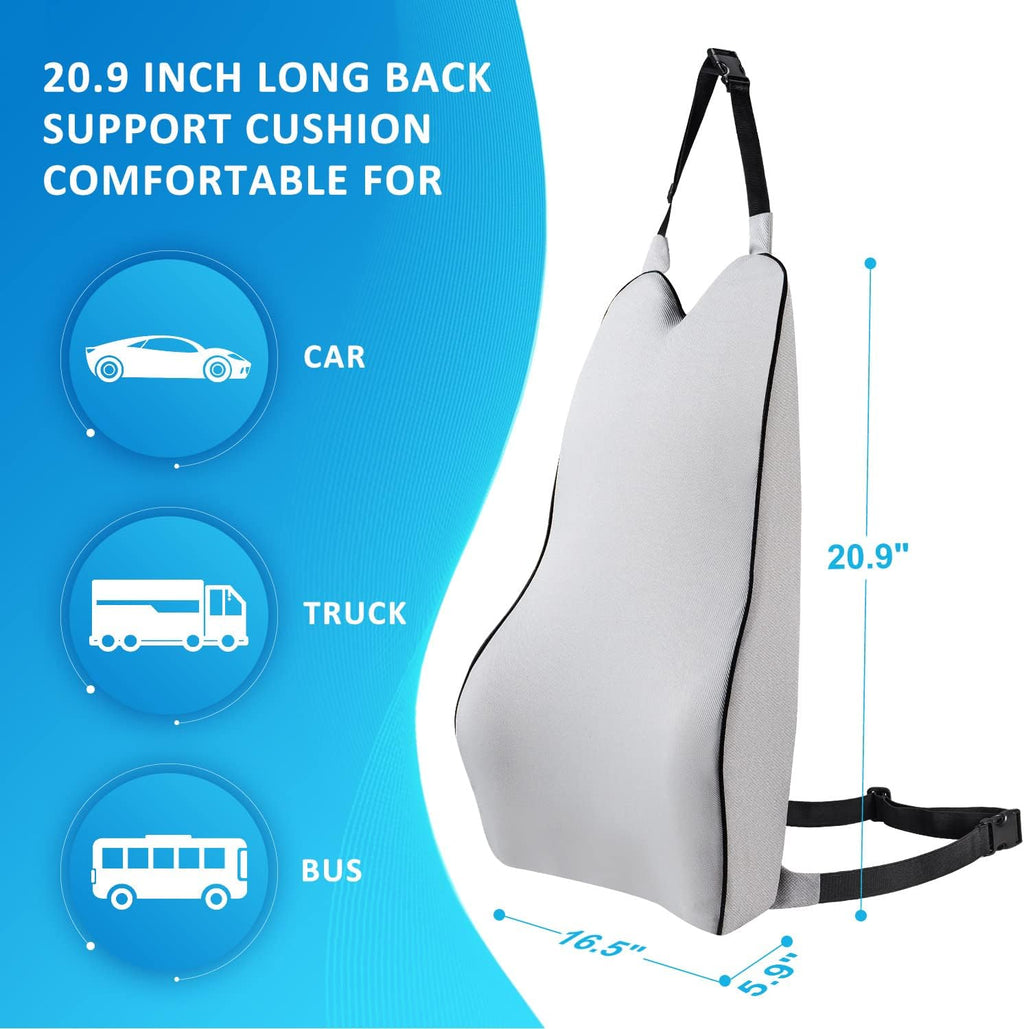 Lumbar Support Pillow for Car-Memory Foam Car Back Support for Driving Fatigue/Back Pain Relief - Dual Straps Better Fix The Back Support for Car -Gray
