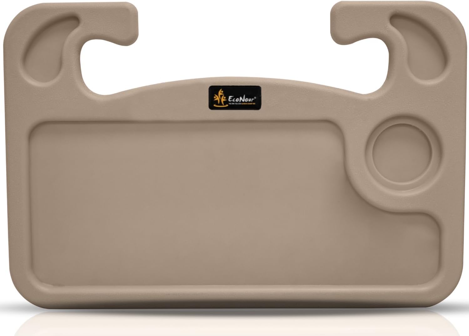 EcoNour 2 in 1 Car Steering Wheel Desk (Beige) | Steering Wheel Tray for Laptop Car Mount with Pen Holder | Car Food Tray for Eating with Drinks Holder | Multipurpose Travel Car Accessories