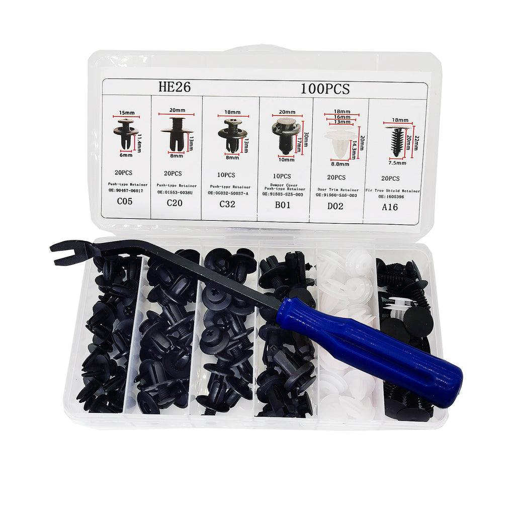 100pcs Auto Fastener Clip Car Fender Push Retainer Pin Rivet Bumper For Door Trim Panel Retainer Body Repair Tool Kit , Box Package