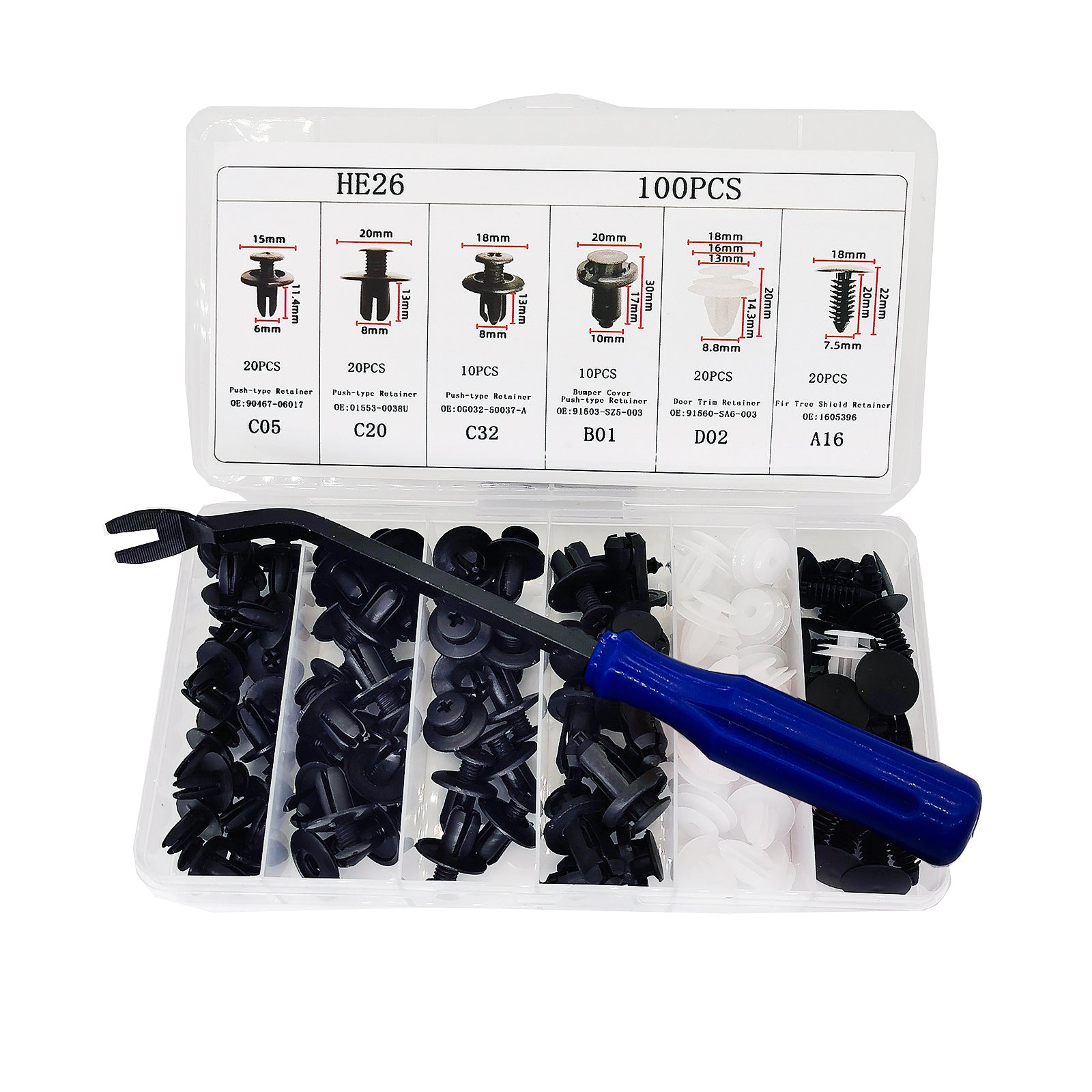 100pcs Auto Fastener Clip Car Fender Push Retainer Pin Rivet Bumper For Door Trim Panel Retainer Body Repair Tool Kit , Box Package