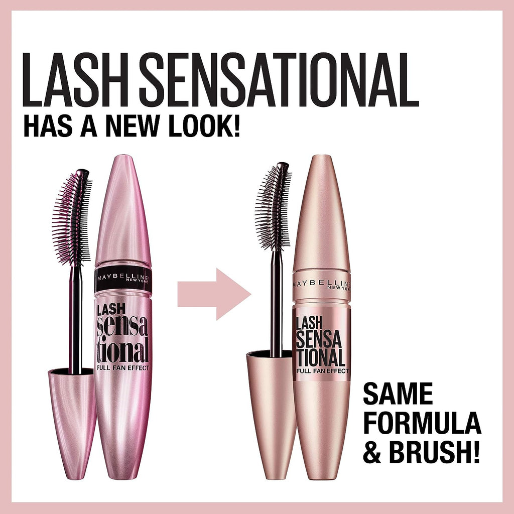 Maybelline New York Lash Sensational Waterproof Mascara, Lengthening and Volumizing for a Full Fan Effect, Brownish Black, 1 Count