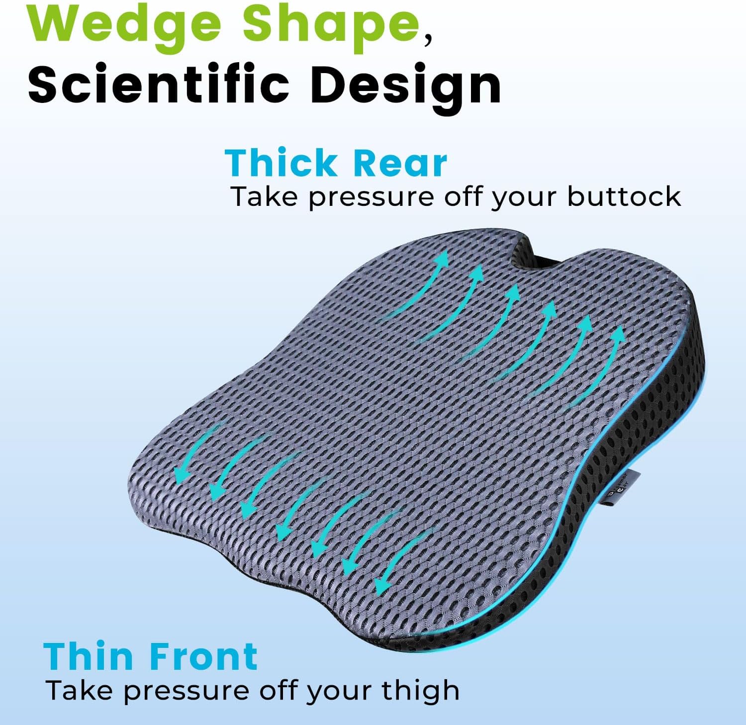 Car Seat Covers Front Seats Only - Wedge Shape Universal Car Seat Cover Improve Vision/Posture - Memory Foam Seat Cushion for Tailbone Pain Relief (Mesh Cover,Gray)