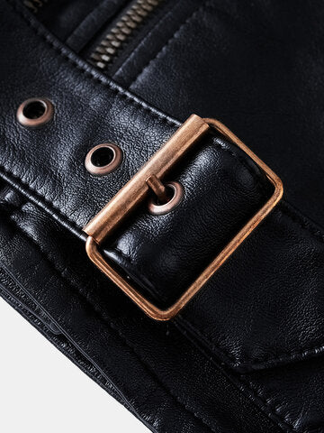 mens vintage zipper up button designer belted pocket leather jackets