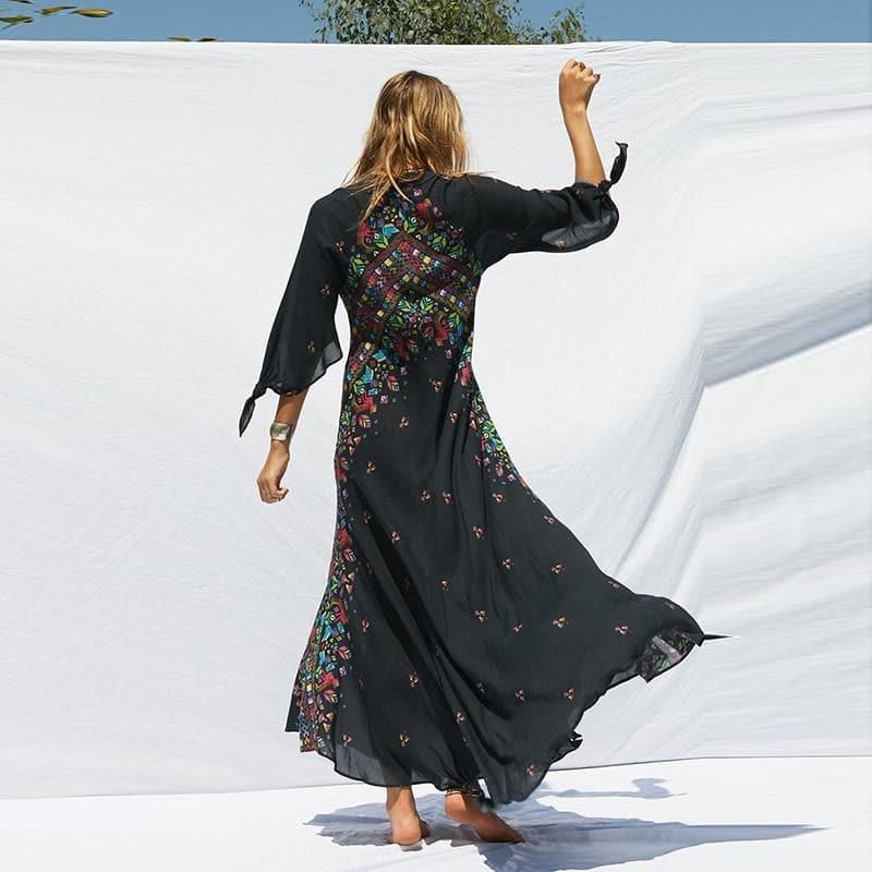 kimono ethnic flare sleeve dress