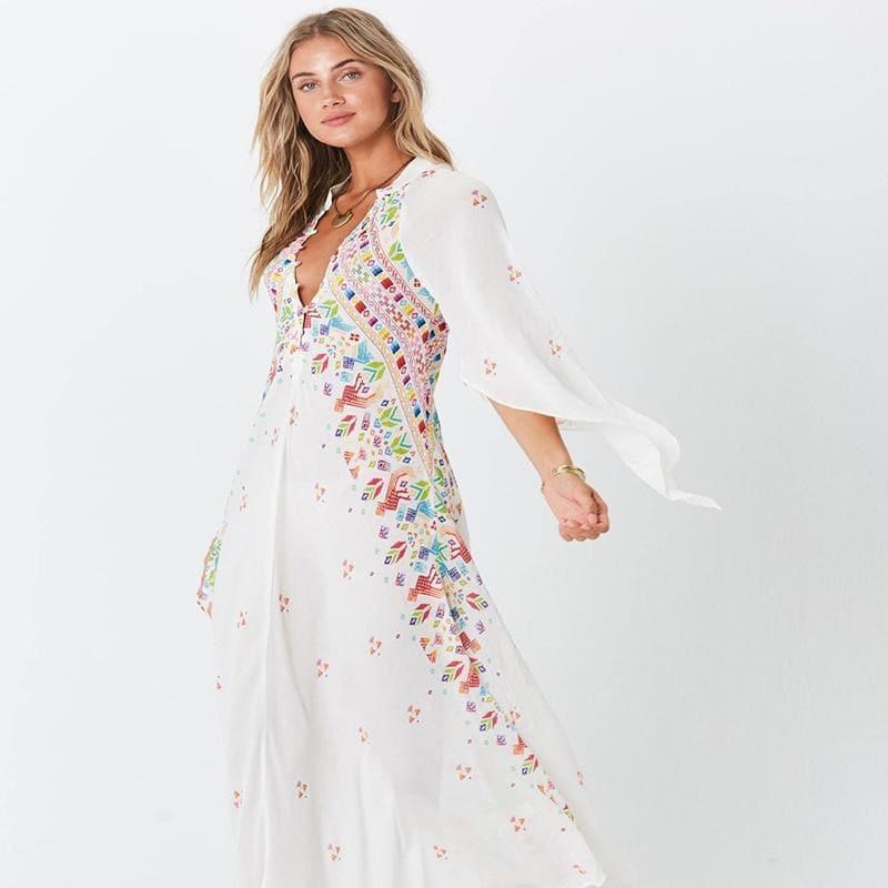 kimono ethnic flare sleeve dress