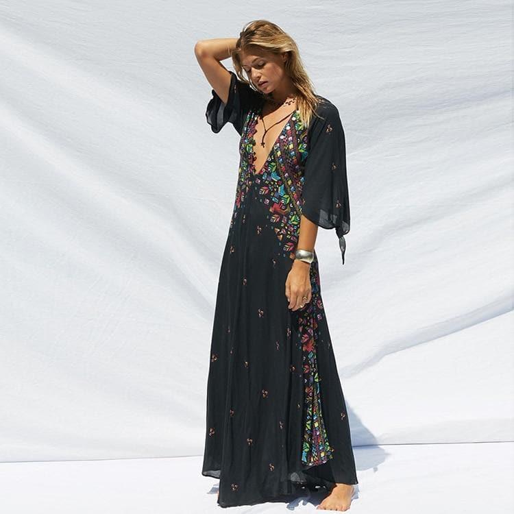 kimono ethnic flare sleeve dress