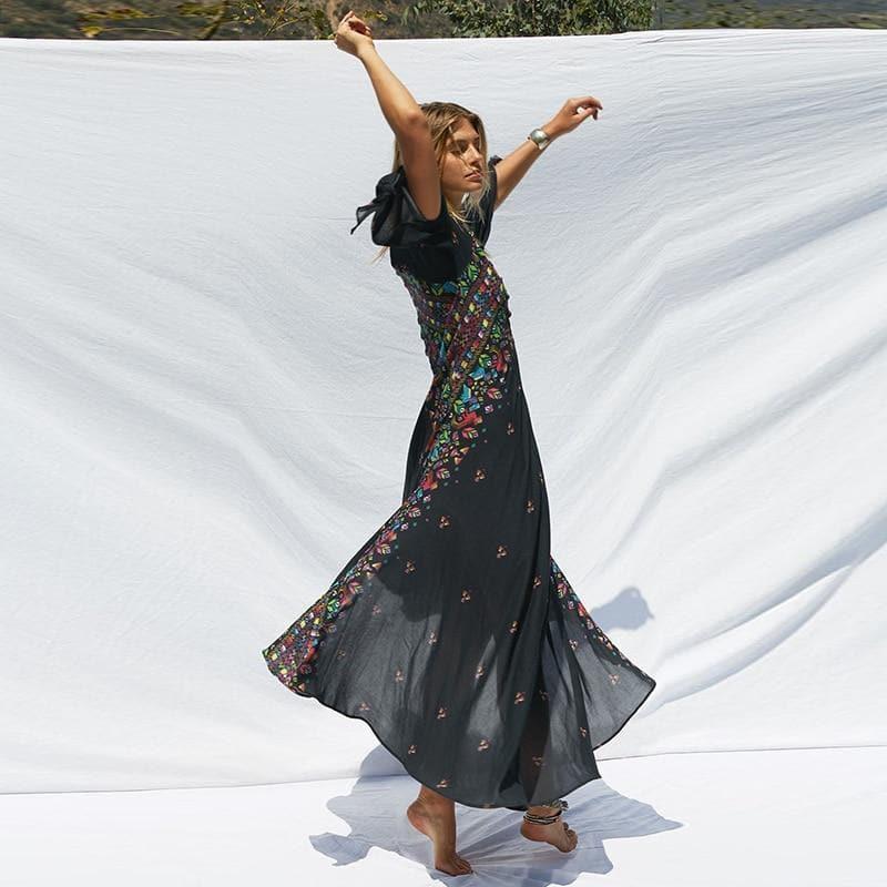 kimono ethnic flare sleeve dress