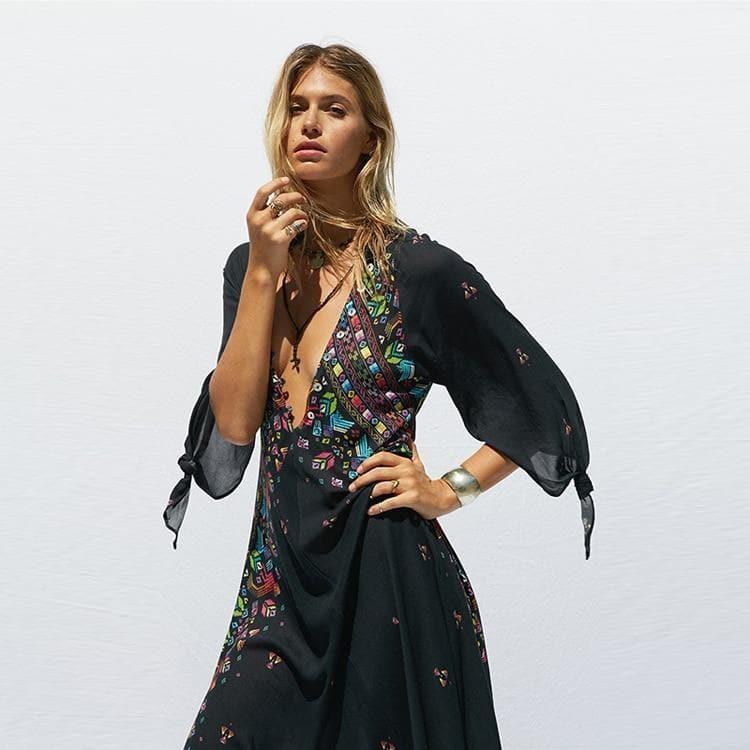 kimono ethnic flare sleeve dress