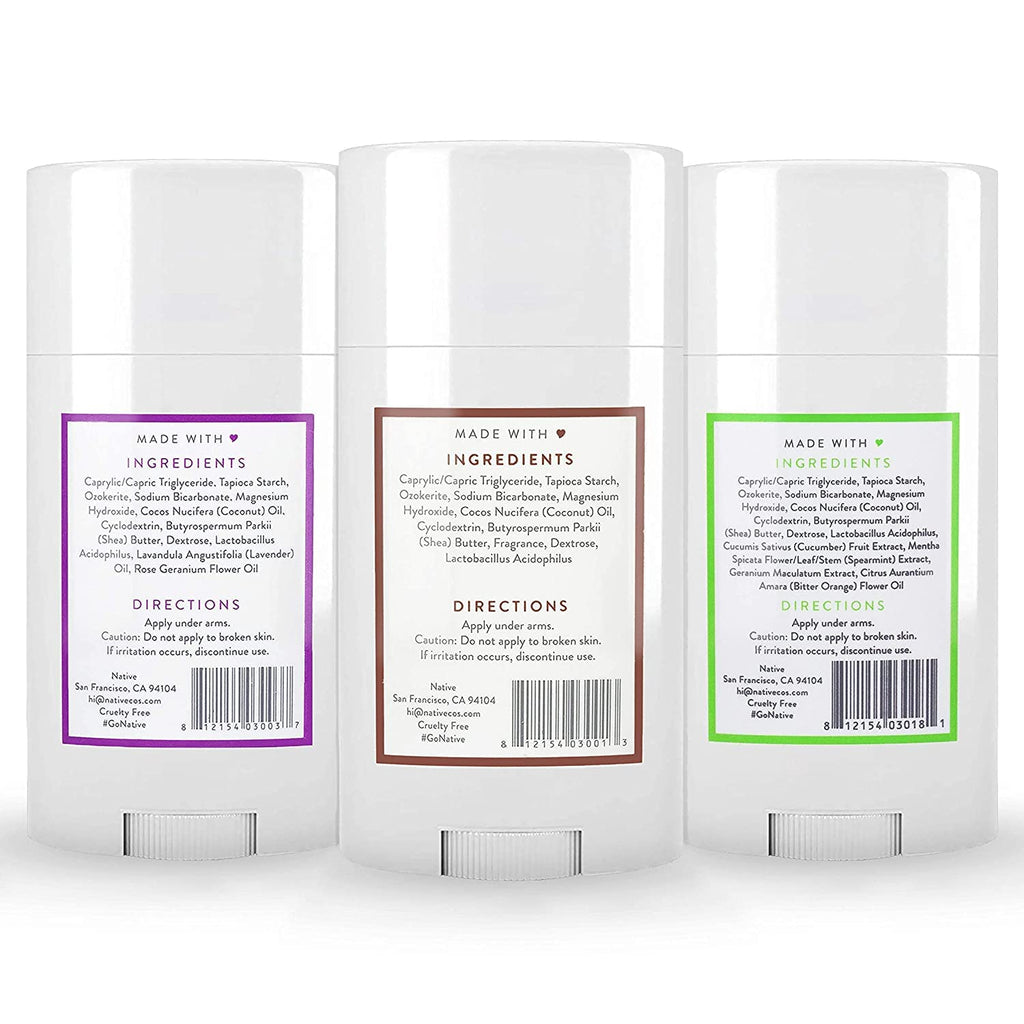 Native Deodorant | Natural Deodorant for Women and Men, Aluminum Free with Baking Soda, Probiotics, Coconut Oil and Shea Butter | Coconut &amp; Vanilla, Lavender &amp; Rose, Cucumber &amp; Mint - Variety Pack of 3