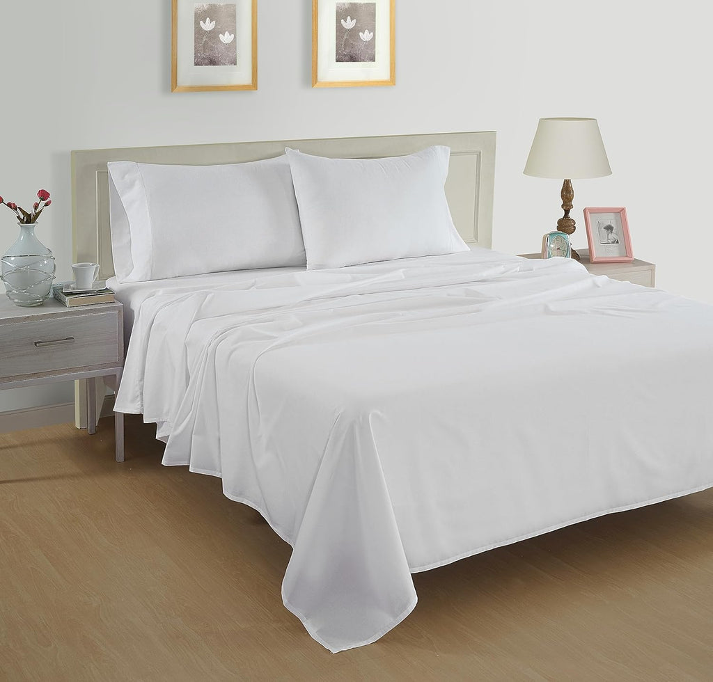 LANE LINEN Organic Cotton White Twin Sheets Set, 3-Piece Pure Organic Cotton Percale Sheets,Twin Sheets, Ultra Soft Bedding Sheets, Fits Mattress Upto 15" Deep - White