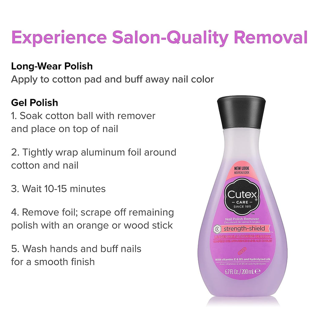 Cutex Nail Polish Remover, Strength Shield, Leaves Nails Looking Healthy, Contains Vitamins E, B5 &amp; Hydrolyzed Silk, 6.76 Fl Oz