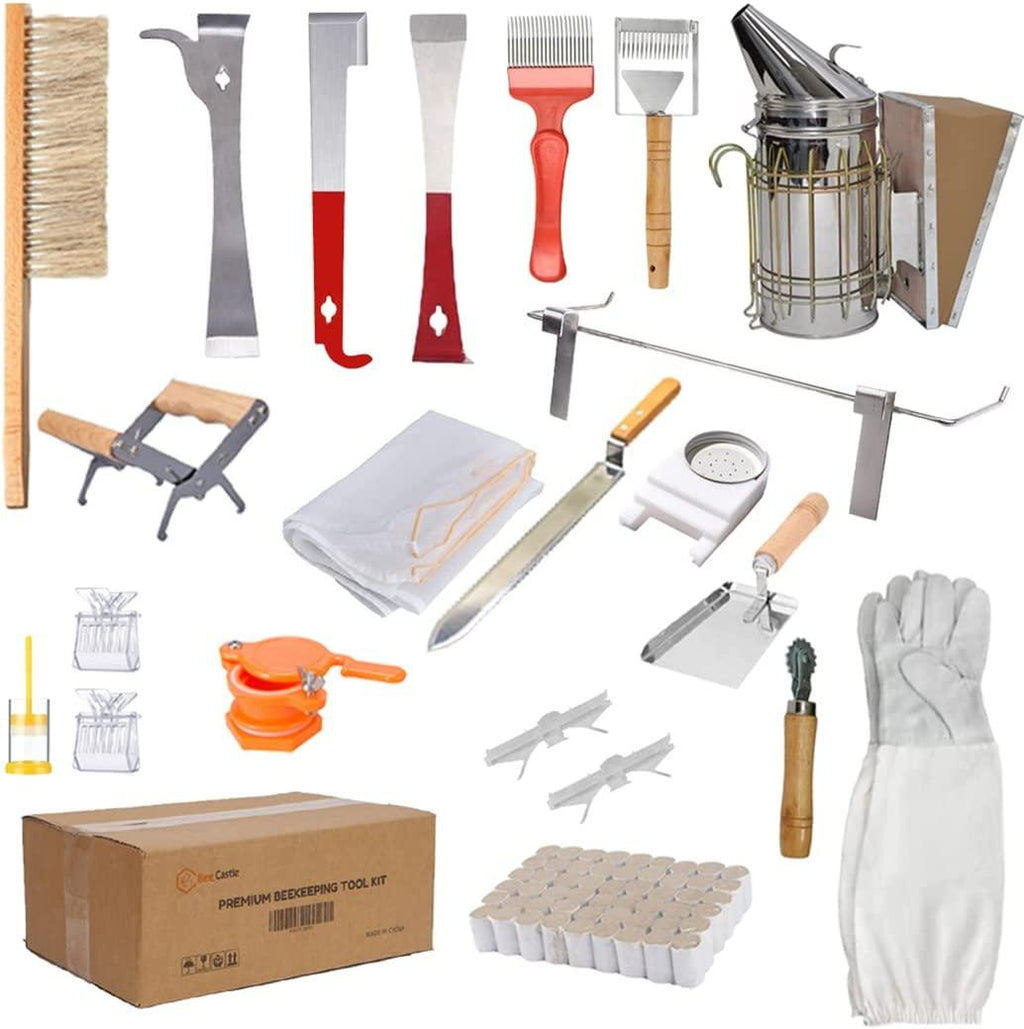 10-Frame Bee Hives and Supplies Starter Kit,Beehive Kit Dipped in Beeswax,Bee Keeping Supplies-All Beginners Kit Includes Beekeeping Supplies Tool Set and Bee Suit.