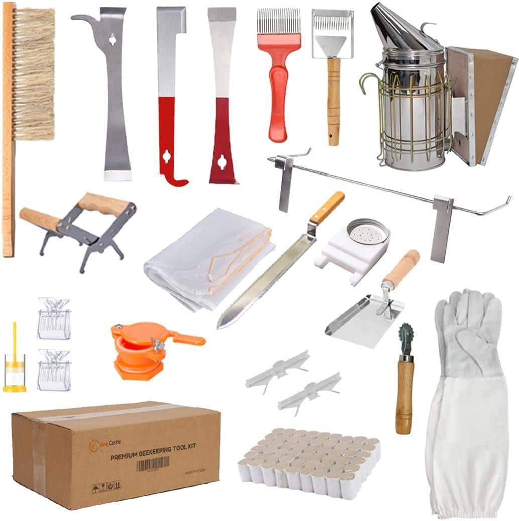 8-Frame Bee Hives and Supplies Starter Kit,Beehive Kit Dipped in Beeswax,Bee Keeping Supplies-All Beginners Kit Includes Beekeeping Supplies Tool Set and Bee Suit.
