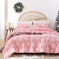 JANZAA Christmas Bedding Duvet Cover Queen Pink Duvet Cover Queen with White Snowflake Stereoscopic 3 Pieces with Zipper Closure 4 Ties Velvet and Soft