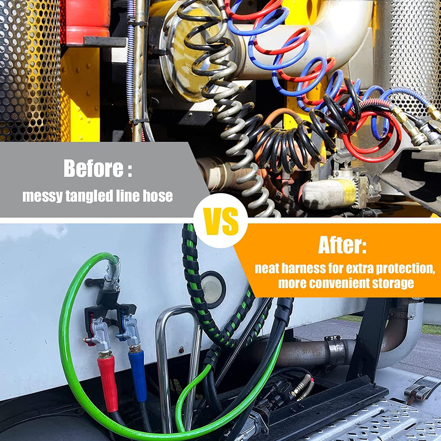 Autsurles 12ft 3 in 1 Trailer Air Line Hose Wrap Assembly with Handle Grip 7 Way Electrical Cable ABS & Power Air Line for Semi Truck Trailer Tractor