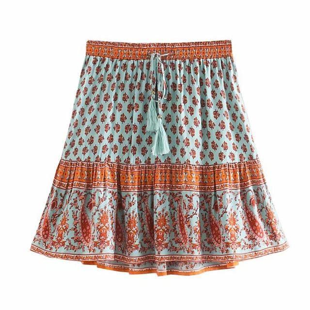 floral elastic tassel mini skirt