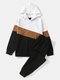 mens color block stitching hoodie casual two pieces outfits with sweatpants