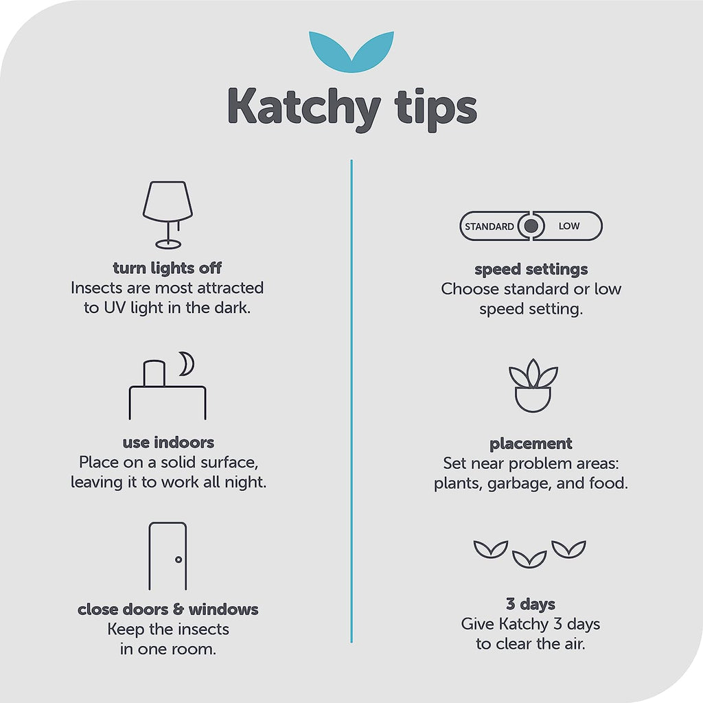 Katchy Indoor Insect Trap - Catcher &amp; Killer for Mosquitos, Gnats, Moths, Fruit Flies - Non-Zapper Traps for Inside Your Home - Catch Insects Indoors with Suction, Bug Light &amp; Sticky Glue (White)