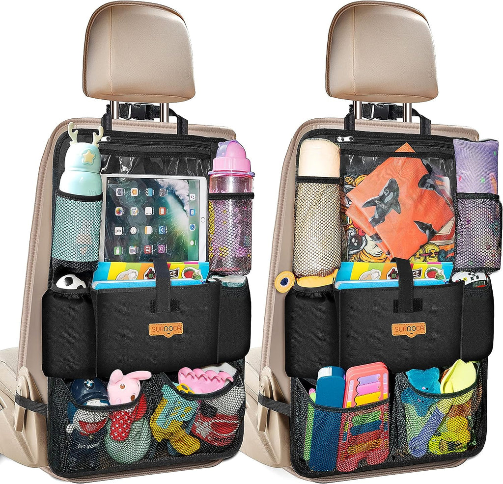 SURDOCA Car Organizers and Storage, Upgraded Car Seat Organizer with 11-inch Touch Screen Tablet Holder, Backseat Car Organizer with 9 Pockets, Car Seat Protector Road Trip Essentials for Kids, 1 Pack