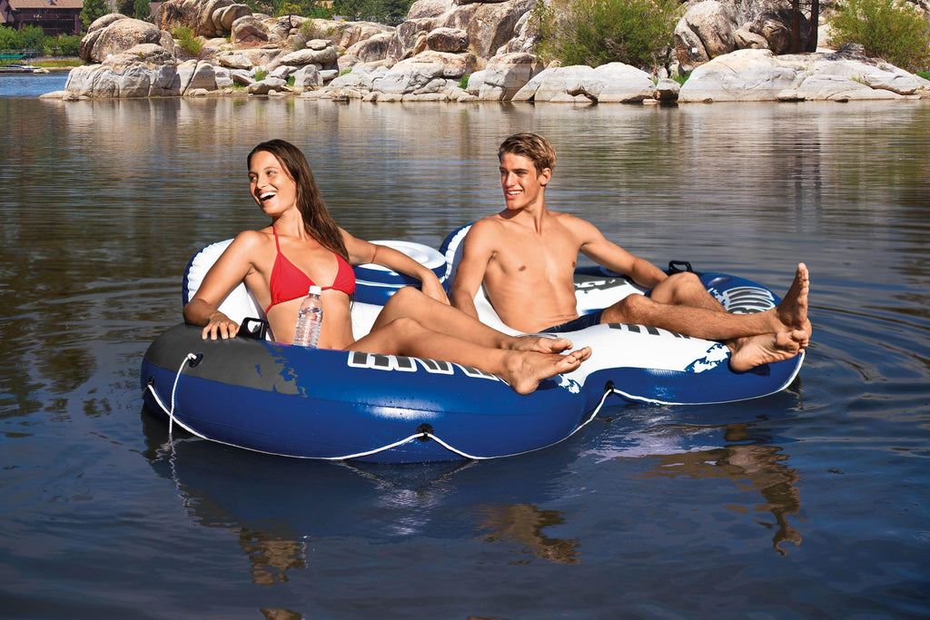 River Run Connect Inflatable Water Raft (4 Pack) + 2 Person Cooler Tube