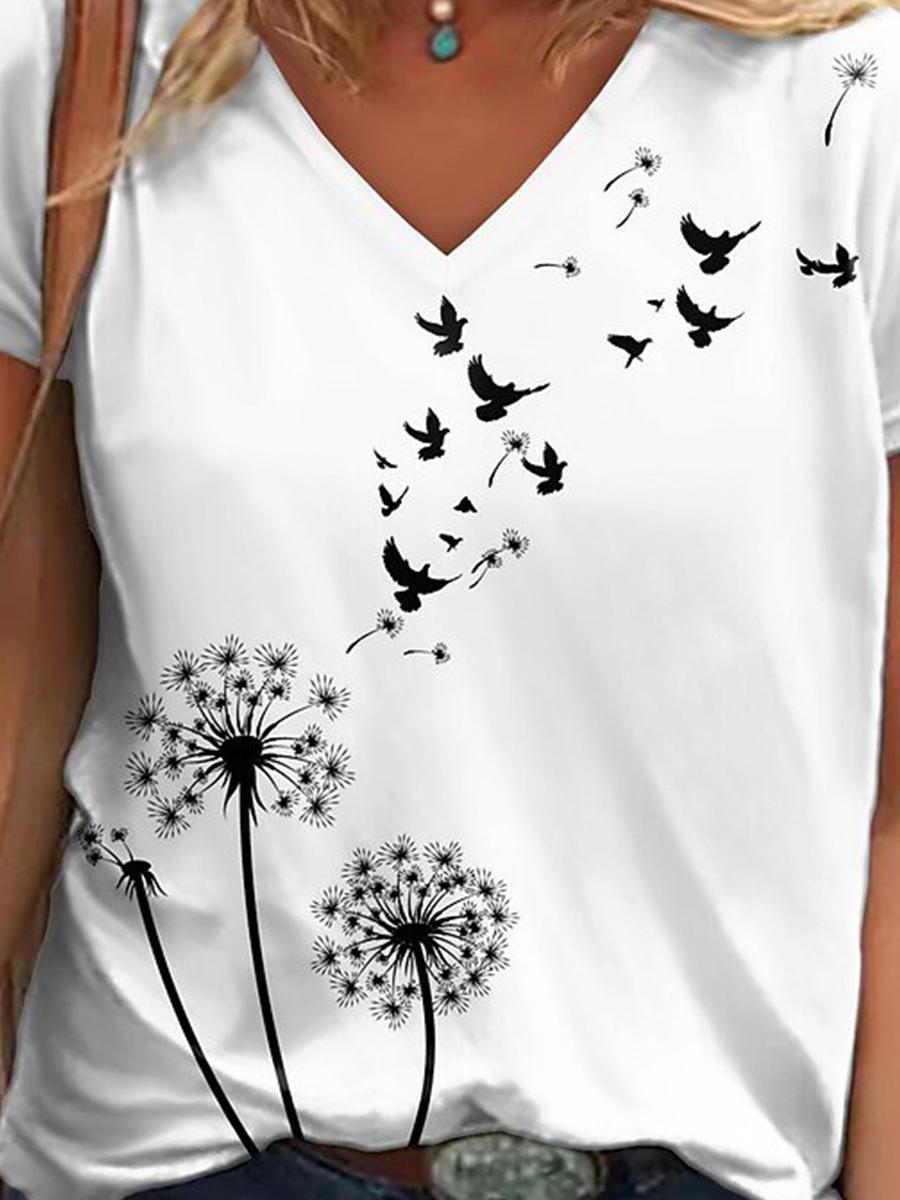 Women's Casual Dandelion Print Short Sleeve T-Shirt