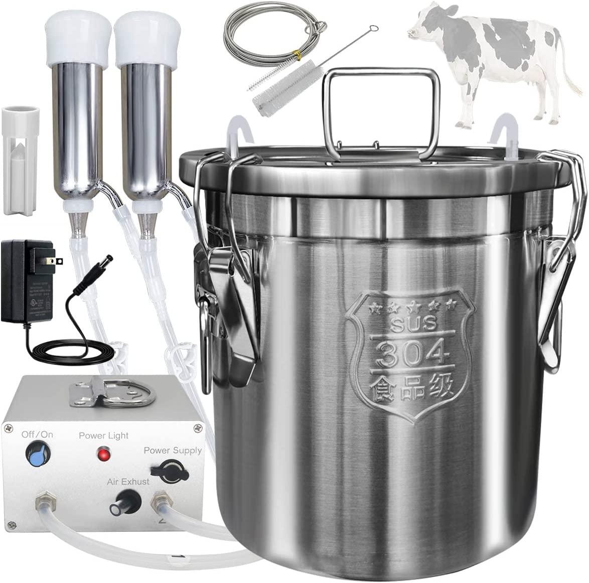 Hantop 12L Cow MilMachine, Portable Plug-in Pulsating Vacuum Pump, Food Grade 304  Steel Milk Bucket with Auto Stop Check Valve and Teats Cups Cow Milker Machine (Classic Model)