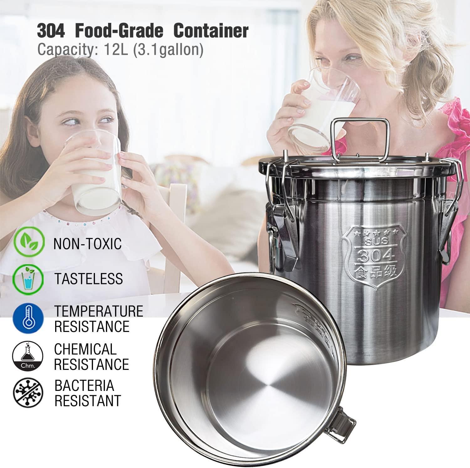 Hantop 12L Cow MilMachine, Portable Plug-in Pulsating Vacuum Pump, Food Grade 304  Steel Milk Bucket with Auto Stop Check Valve and Teats Cups Cow Milker Machine (Classic Model)