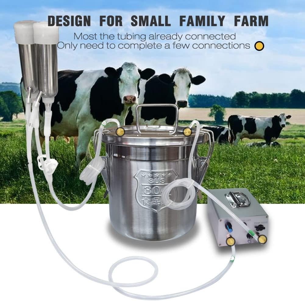 Hantop 12L Cow MilMachine, Portable Plug-in Pulsating Vacuum Pump, Food Grade 304  Steel Milk Bucket with Auto Stop Check Valve and Teats Cups Cow Milker Machine (Classic Model)