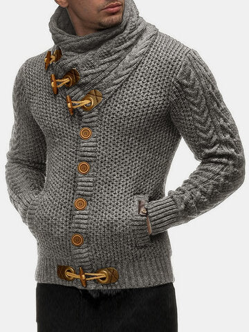 mens single breasted high neck cable knit warm casual cardigans