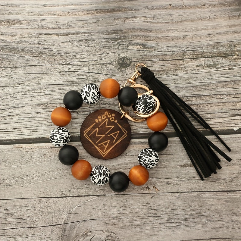 Leopard Wood Beads Hand Beads Spot Wood Beads Bracelet Hand Tassel Bracelet Car Key Chain